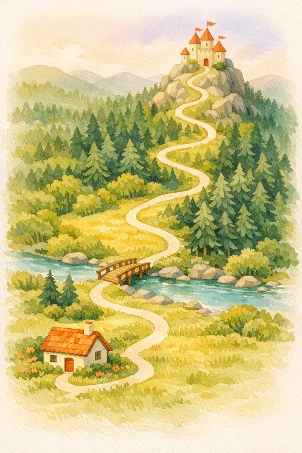 La carte illustrée de La Grande Forêt, premier univers du parcours de Tribu.